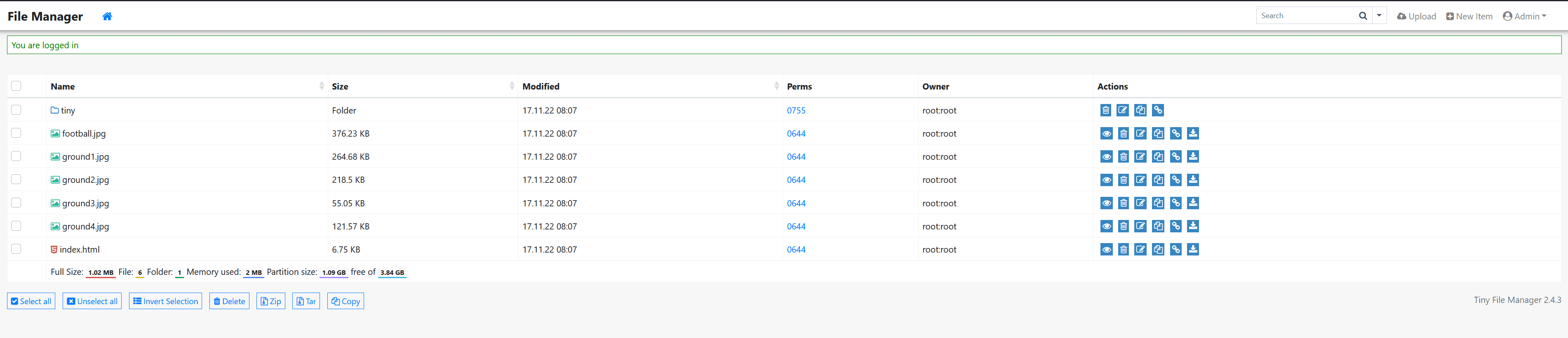 Tiny file manager interface