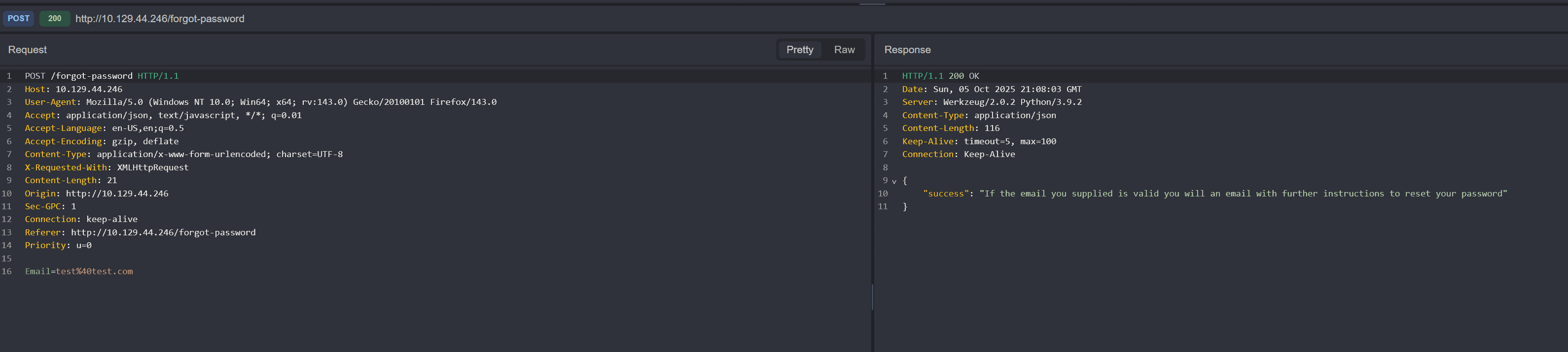 Forgot password request