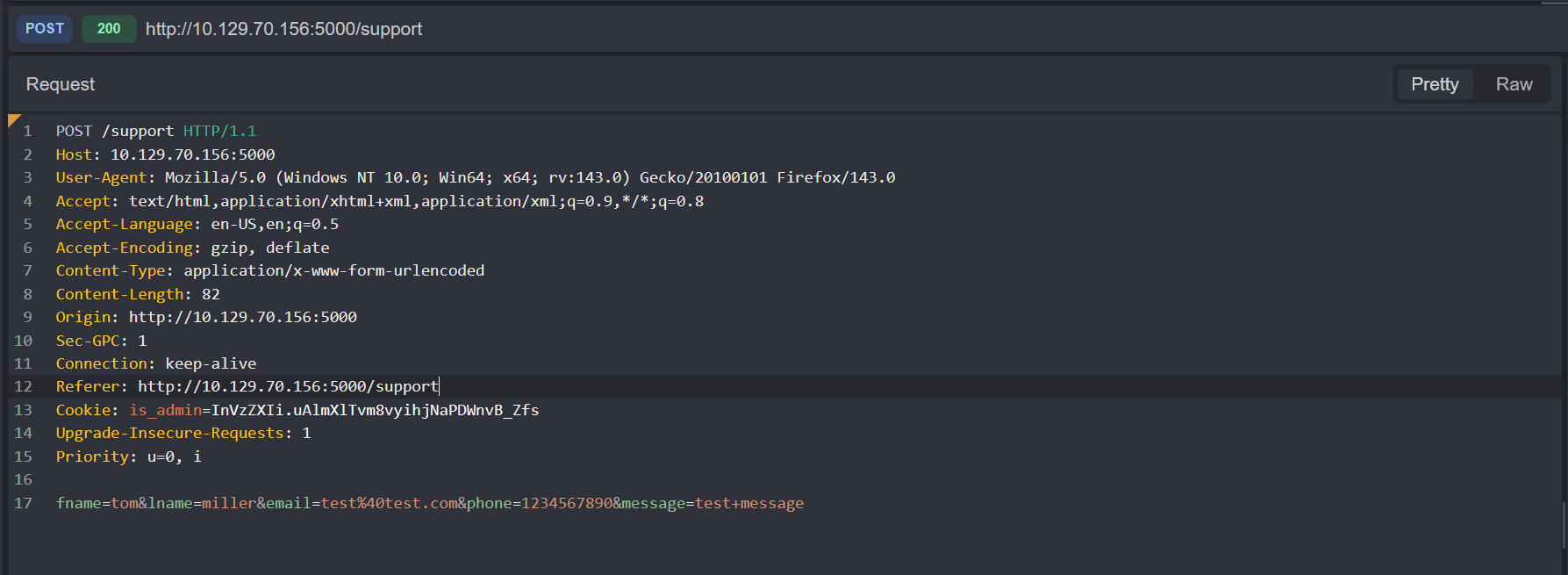 Form submission request